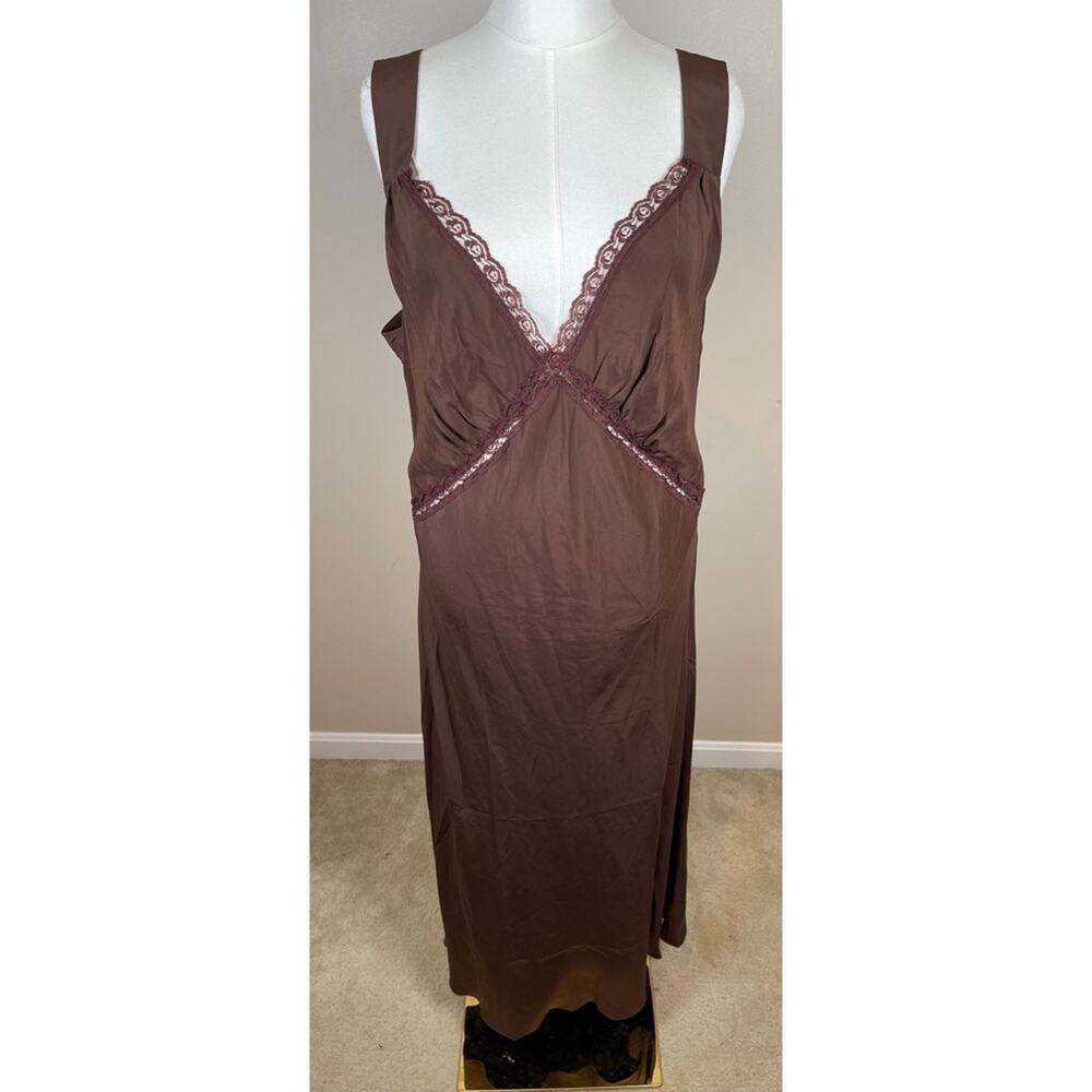 REFORMATION Provence Lace Trim Silk Cafe Brown Slip Maxi Dress Size 3X - Picture 4 of 9